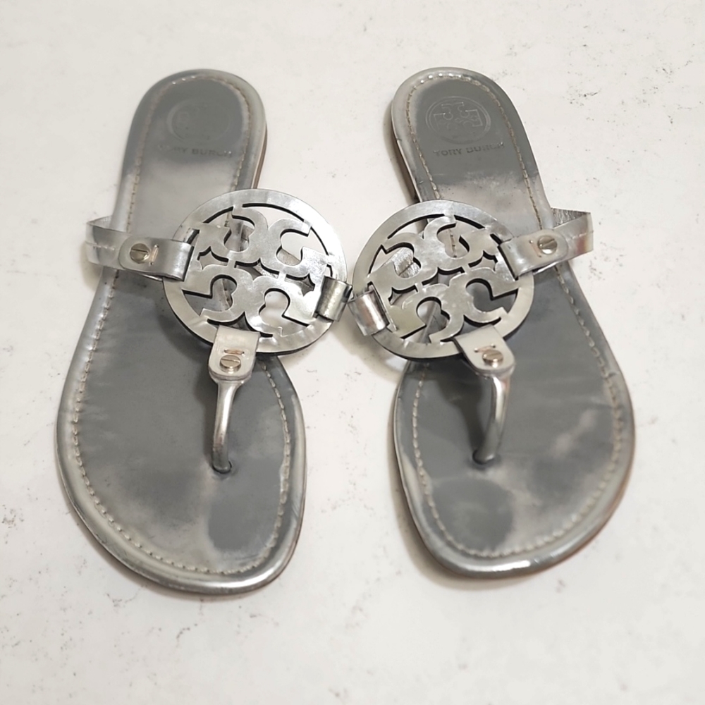 Metallic Silver Tory Burch Miller Flats